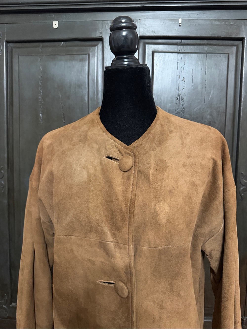 No label genuine Brown Suede long button down jacket- size Medium ***needs TLC - Picture 3 of 9